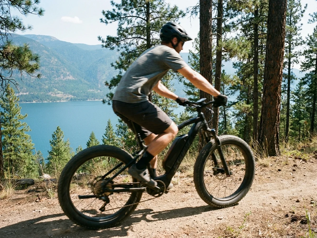 An e-bike on a forest trail